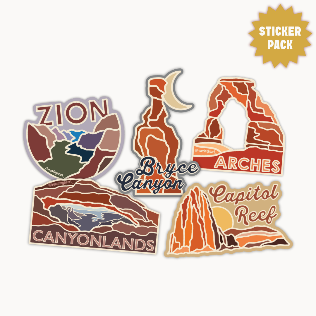 Uth Window Sticker Utah's Mighty Five Sticker Pack | 5 Stickers – Roaming Heart™ Design